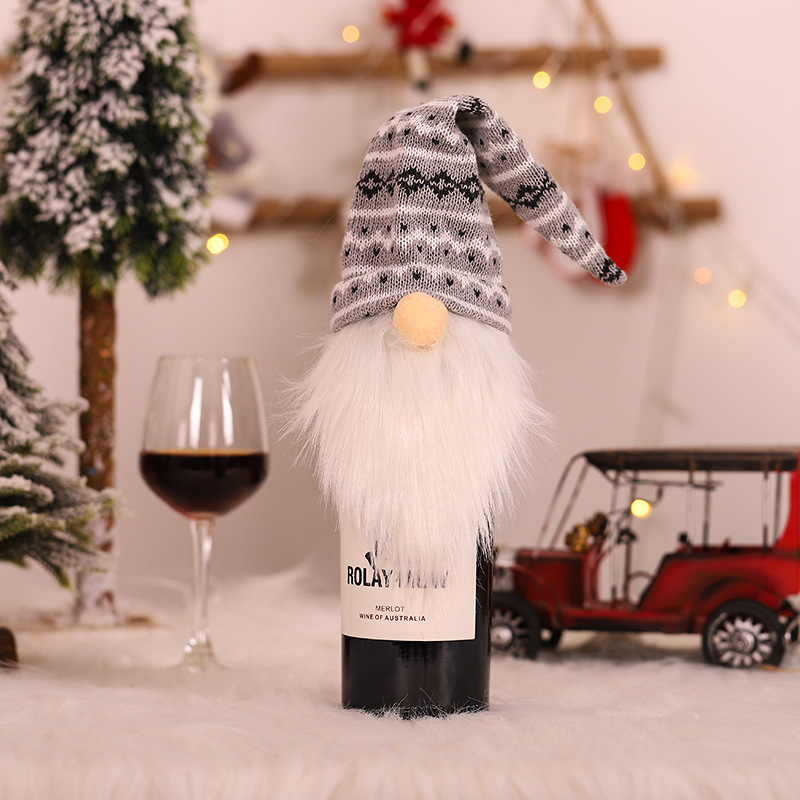 

Fashion Christmas Decoration Wine Cover Xmas Red Gray Bottle Snowflake Clothes Elf Faceless Gnome Creative Wines Bottles Clothing knitting Decor