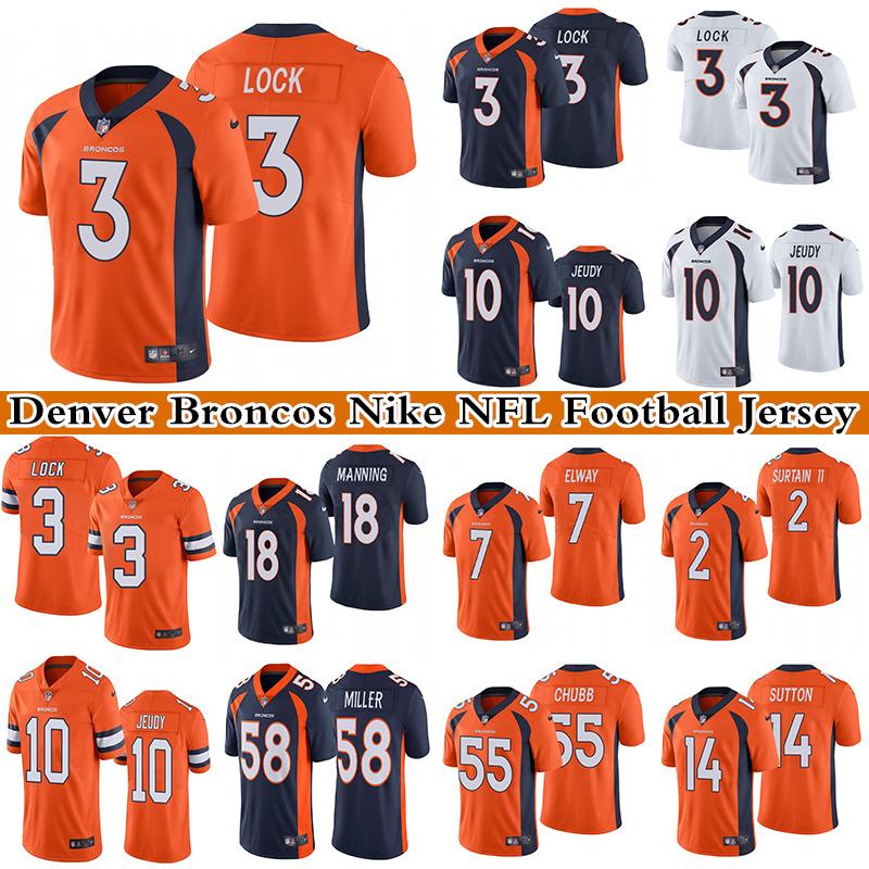 

3 Drew Lock 10 Jerry Jeudy 58 Von Miller 18 Peyton Manning 14 Courtland Sutton Men's Stitched NFL Denver Broncos Nike Limited Football Jersey, Orange