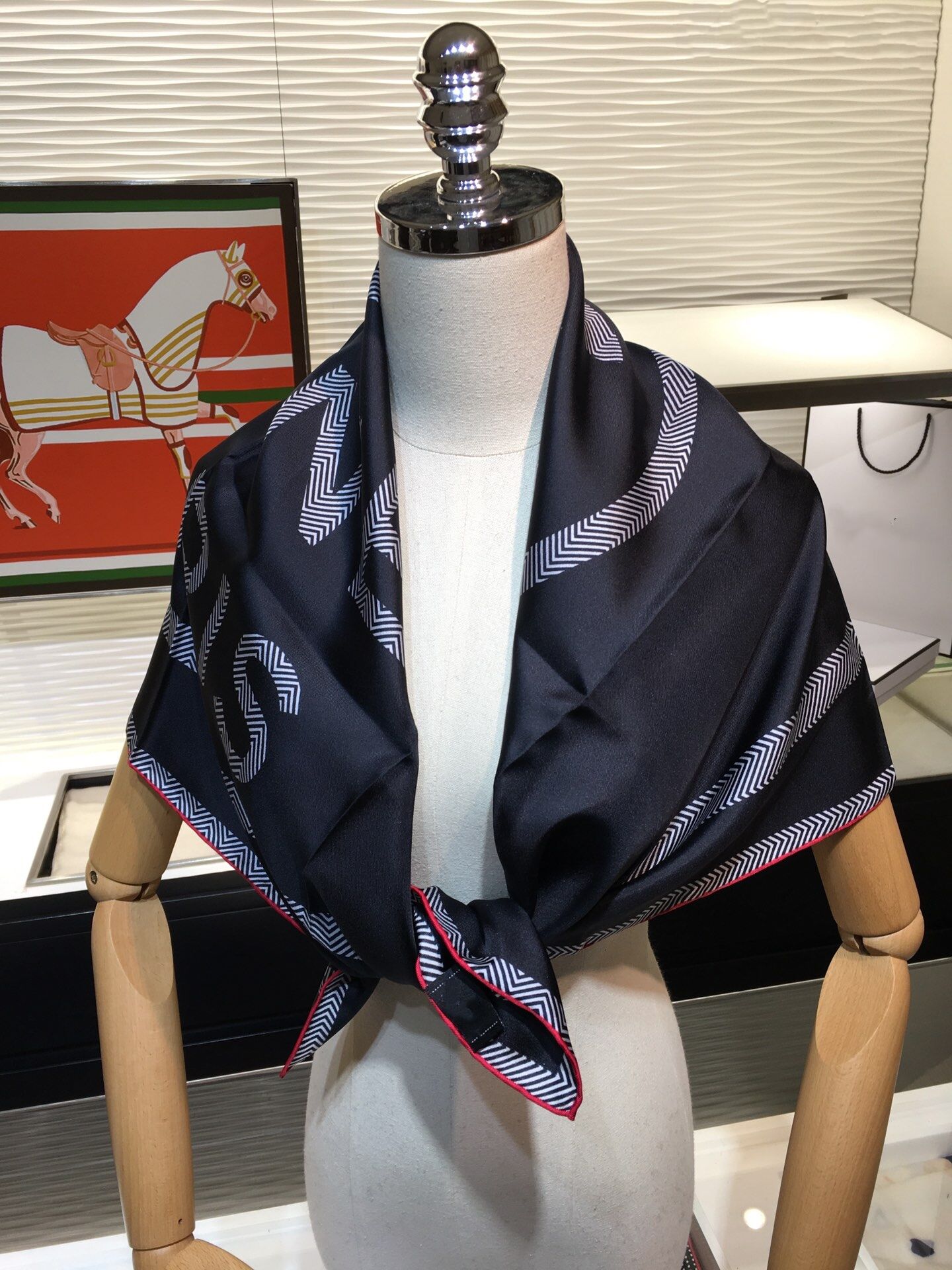 

High quality 100% silk scarf 90cm*90cm square scarves for ladies women black white with letters style design shawls with tags, Blue;gray