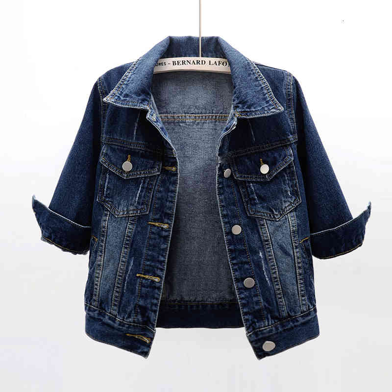 

Women' Jackets Korean fall denim female jacket casual three quarters outerwear plus size 5xl thin short jeans coat XBK6, 1# shoe box