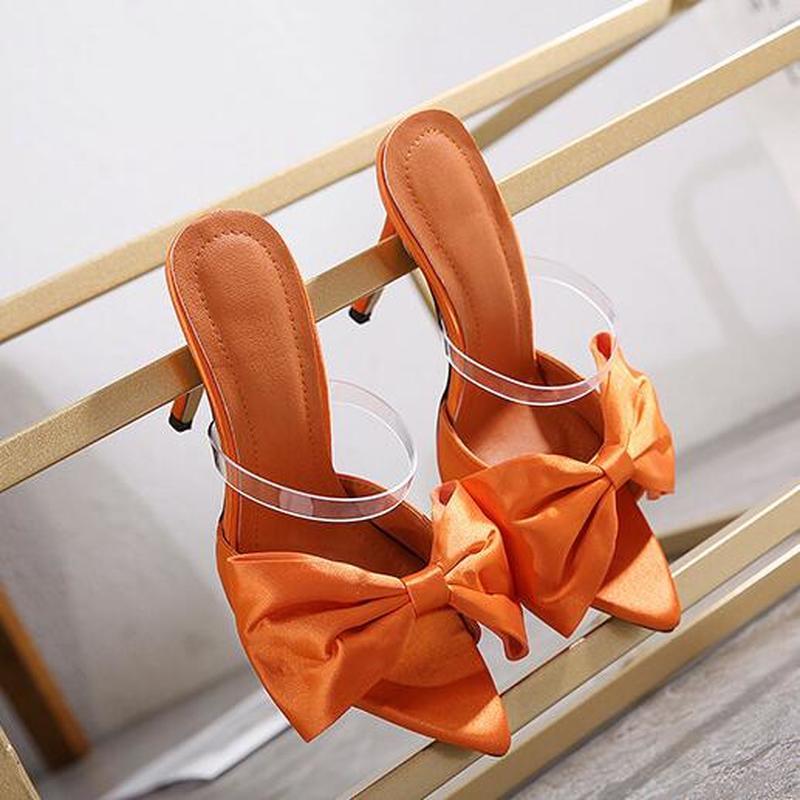 

Sandals Pointed Open Toe High Heels Big Bow Stiletto Womens Silk Modern Slippers Women Fashion Shoes Size 35-42, Black
