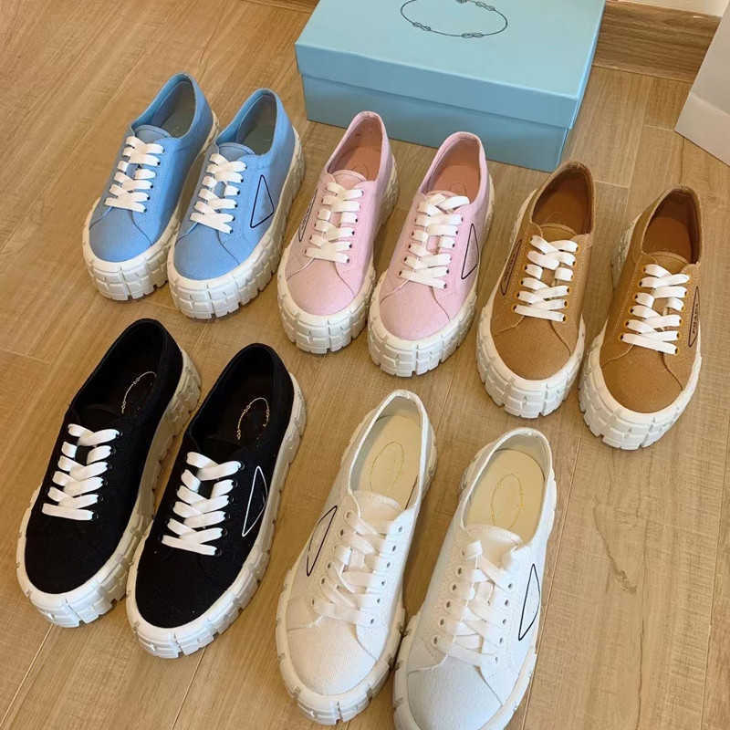 

Top Quality Women's Handmade Shoes Lady's Double Wheel Nylon Gabardine Cotton Canvas Platform Sneakers Chunky Sole Heeled, Black