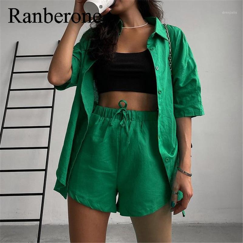 

Running Sets Ranberone Casual Lounge Wear Summer Tracksuit Women Shorts Set Short Sleeve Shirt Tops And Loose Mini Two Piece 2021, Black;blue