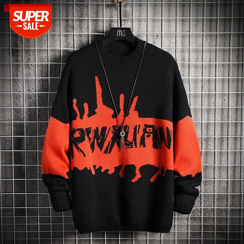 

Sweater Men Streetwear Retro Flame Pattern Hip Hop Autumn New Pull Over Spandex O-neck Oversize Couple Casual Men's Sweaters #ix1s, White;black