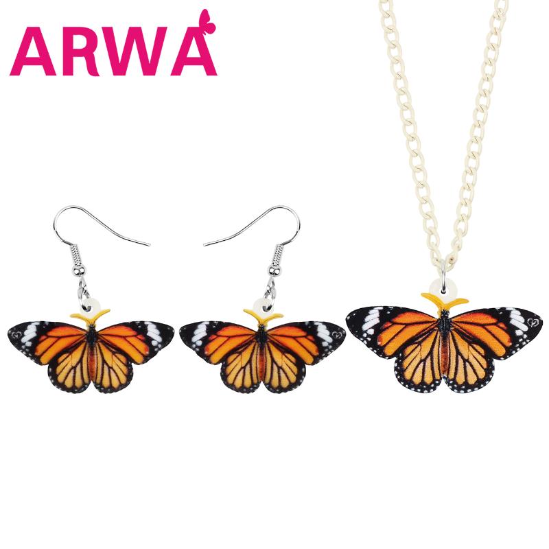 

Earrings & Necklace ARWA Acrylic Monarch Butterfly Jewelry Sets Cute Insect Animal For Women Kids Funny Birthday Gifts Jewellery, Silver