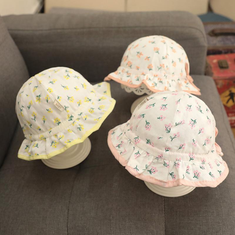 

Caps & Hats Floral Baby Girl Panama Hat Spring Summer Anti-UV Kids Bucket Soft Adjustable Infant Outdoor Sun For Born 0-6M, Yellow