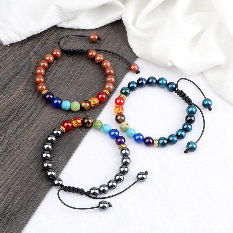 

Beaded, Strands Arrival 8MM 7 Chakra Natural Stone Bracelet High Quality Tiger Eye Turquoises Bangles Chain Women Yoga Healing Wrist Pulsera