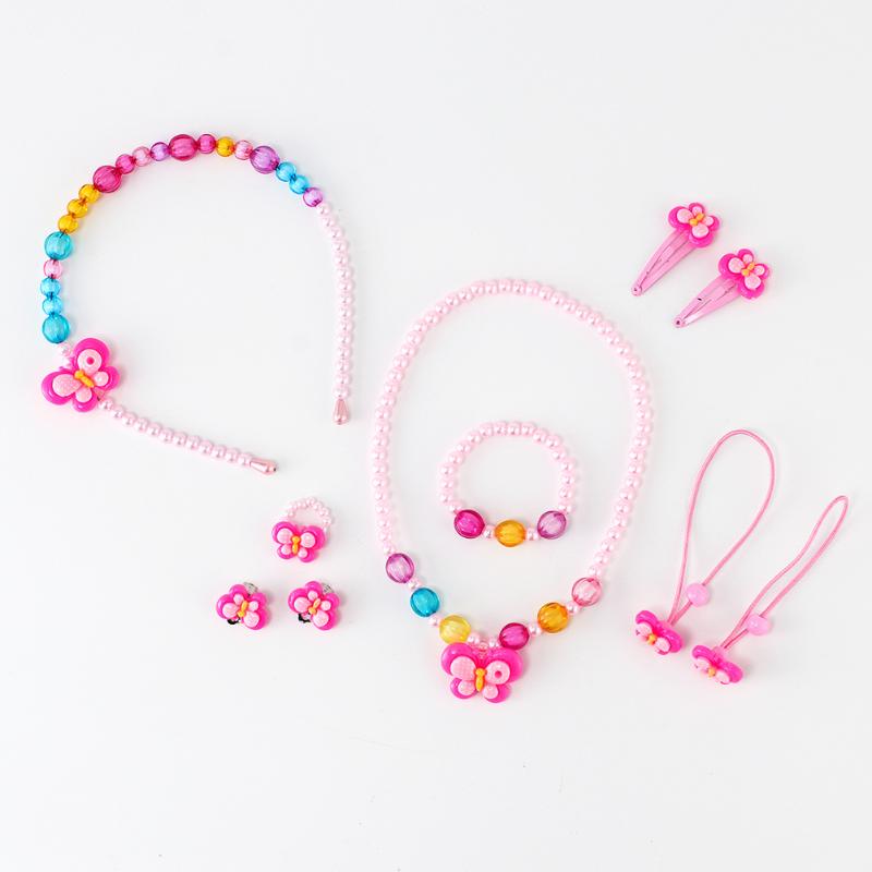 

Earrings & Necklace 2pcs/lot Resin Imitation Pearl Earring Bracelet Finger Ring Hair Decoration Jewelry Set For Children Party, As pic