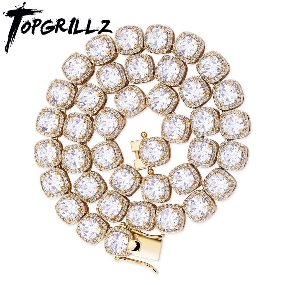 

TOPGRILLZ 10mm Square Zircon Large Size Tennis Chain Necklace Ice Out Bling CZ Charm Hip Hop Fashion Jewelry For Men X0509