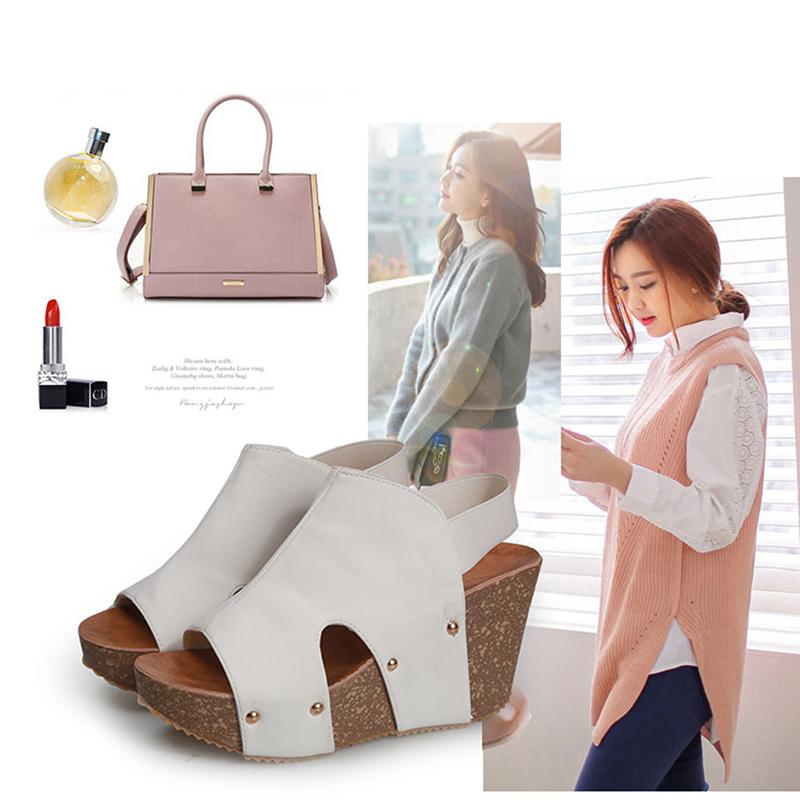 

Summer Pumps High Heels Platform Wedge Sandals For Women Wedges 9cm High Heel Fish Mouth Retro Women's Shoes Platform Sandalias, Brown