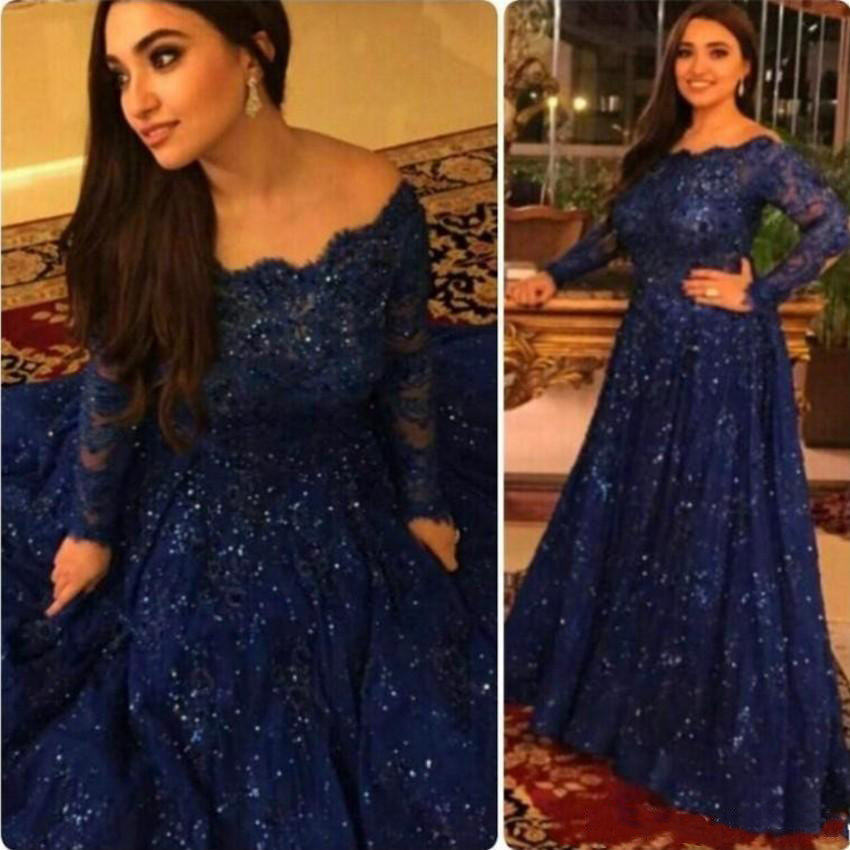 

2021 New Arabic Abaya Long Sleeve Lace Muslim Evening Dress Capped Floor Length Prom Dress Navy Blue Custom Formal Evening Gowns Plus Size, Gold