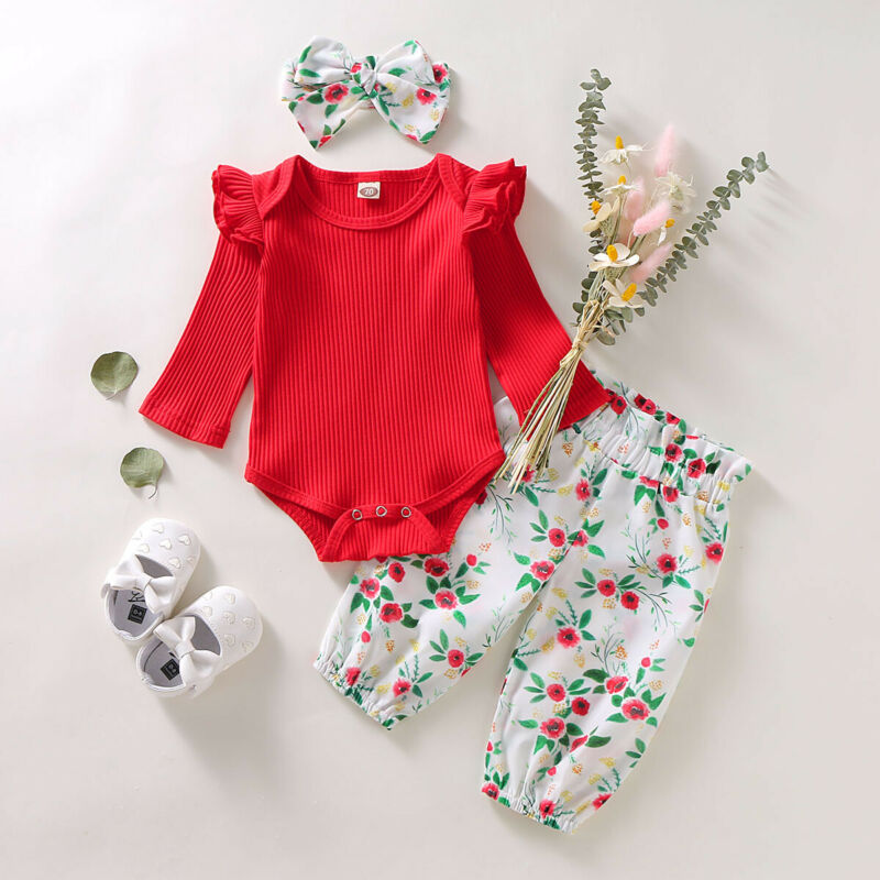 

Toddler Girl Clothes Set Infant Baby Long Sleeve Romper Tops Sweater+Pants/Leggings 3PCS Outfits Set, Default color