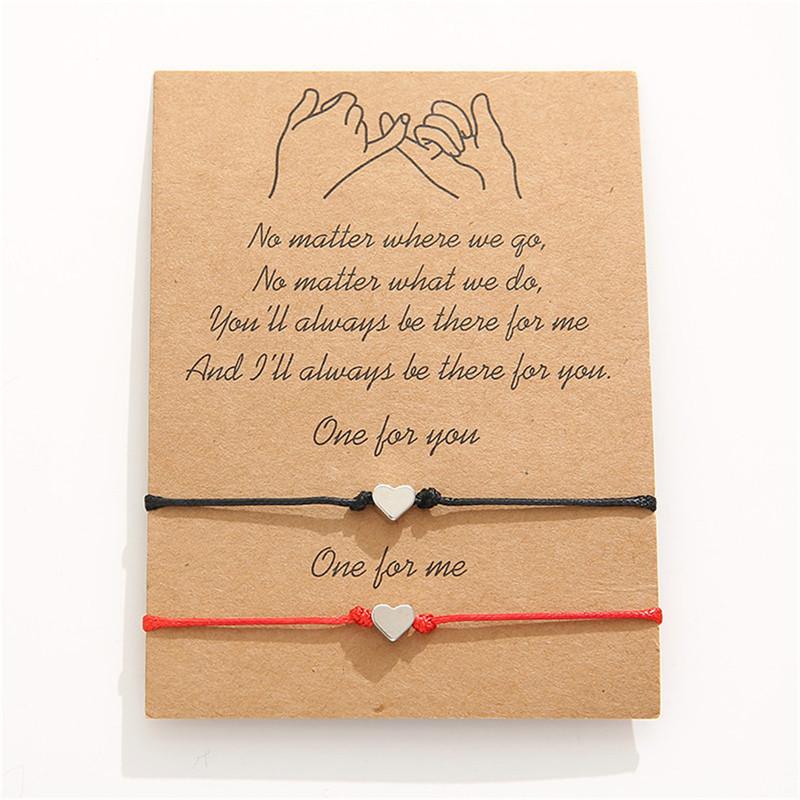 

Charm Bracelets 2 Pcs/lots Love Heart Lucky Bracelet Red Black Color Rope Adjustable Fashion Couple Wholesale