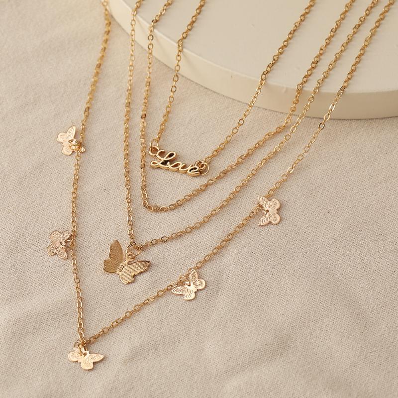 

Chains 2022 Four-Layer Necklaces For Women Creative Multilayer Pendant Butterfly Necklace Gold Color Love Butterflies Fashion Jewelry, Silver