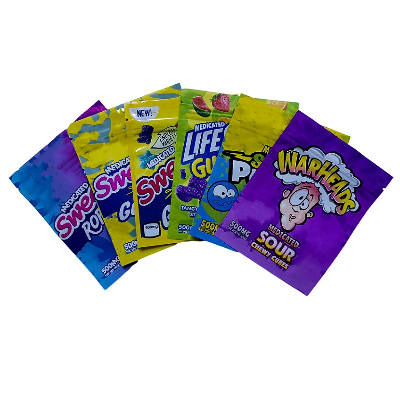 

Packing Bags Edibles Packaging Ropes Bites Sour Bag Mylar Gummies Sours Pouch Gummy Lifesavers Warherds Package with Zipper Smell Proof 500MG