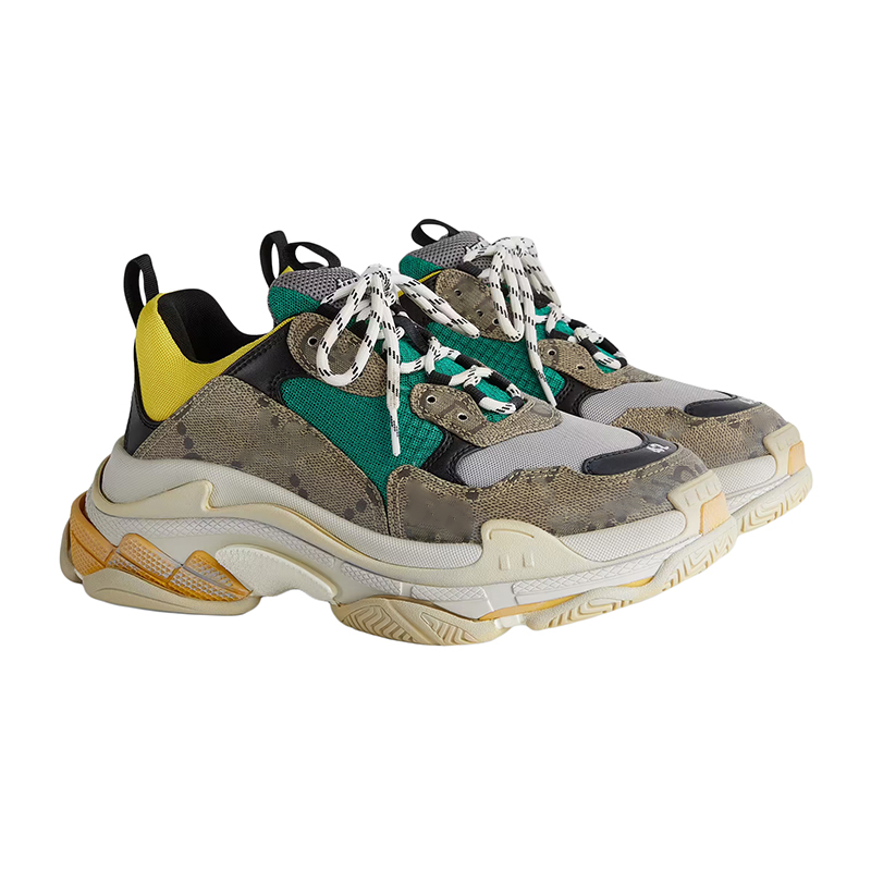 

Authentic The Hacker Project Triple S Shoes Beige Green Yellow Flora Print 17FW Paris Men Women Trainers Old Dad Platform Sneakers Sports With Original Box 36-46, Brown