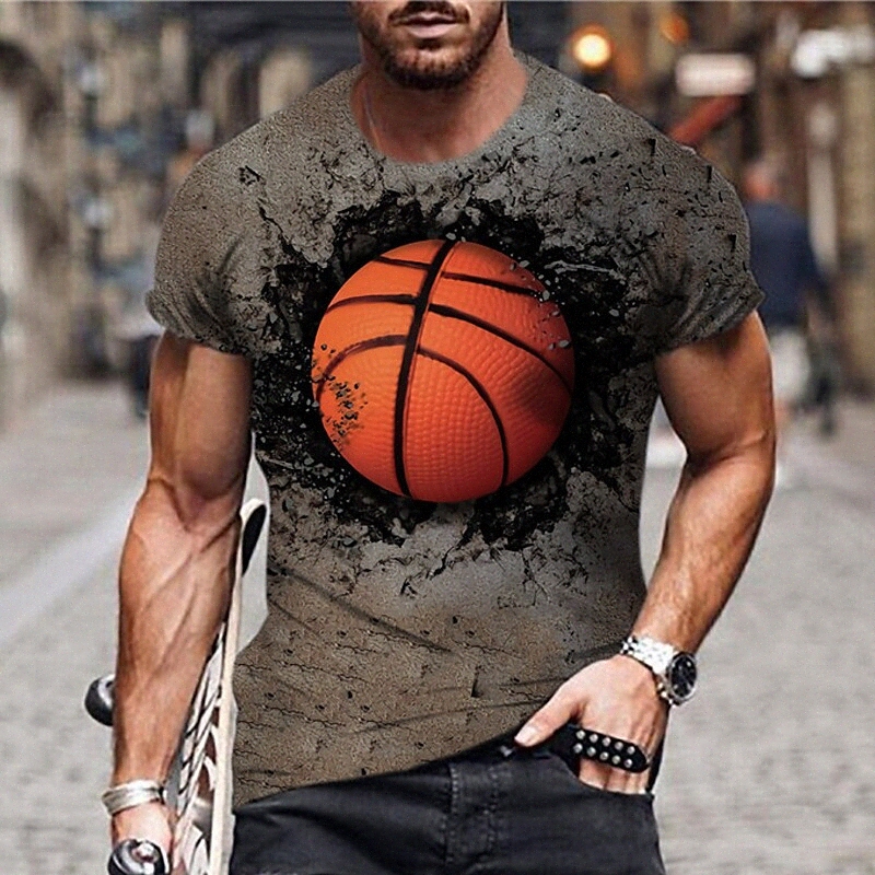 Men&#039;s Unisex T shirt 3D Print Graphic Prints Basketball Crew Neck Daily Holiday Print Short Sleeve Tops Casual Designer Big and Tall Gray t1-image-754685039