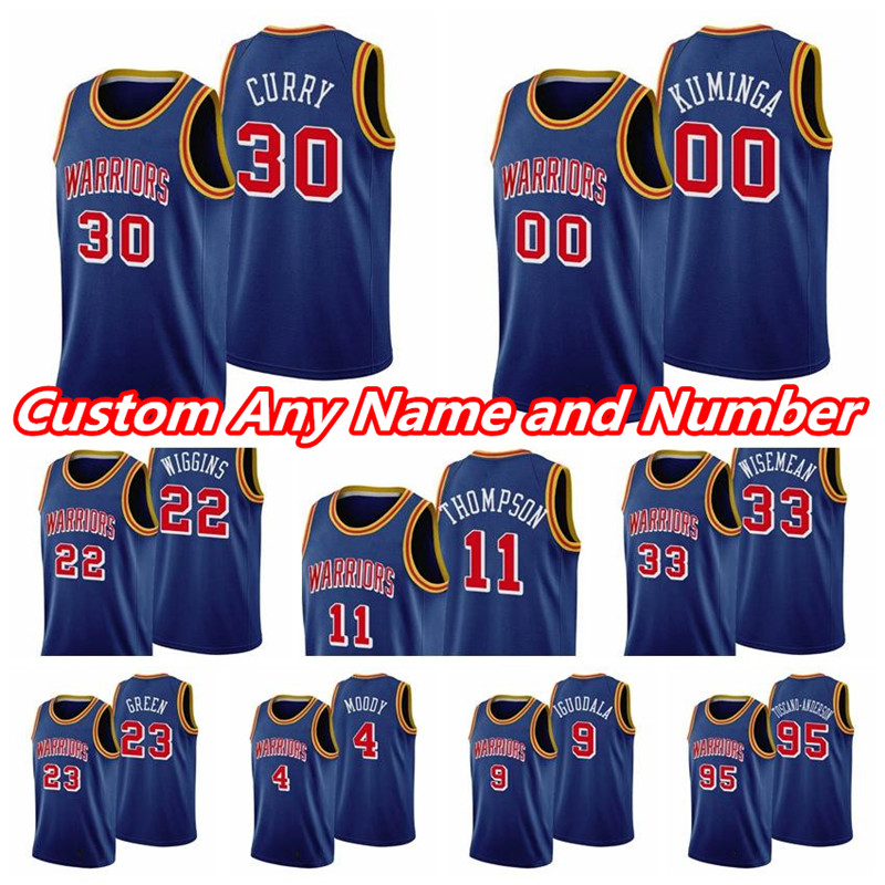 

Warriorss 75th Anniversary Royal Jersey Stephen Curry Thompson Andrew Wiggins Poole Gary Payton II Draymond Green Kuminga Goldens State Bask, Black;red