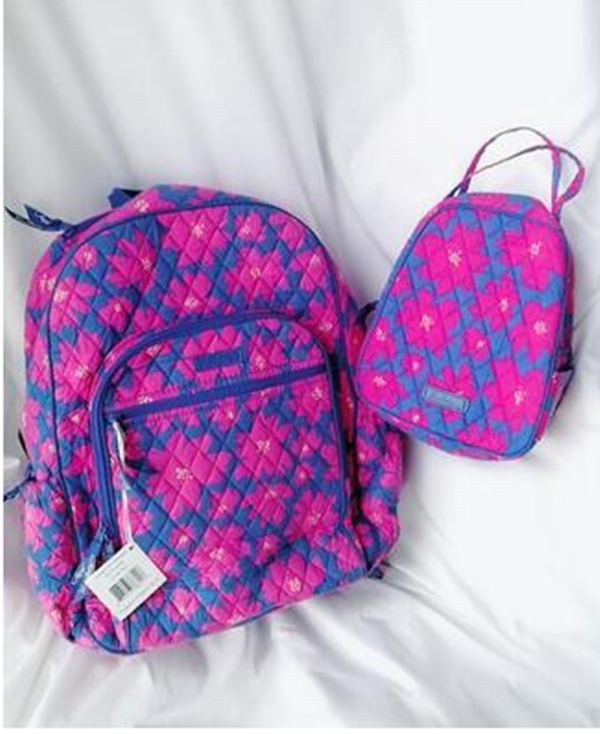 

Cotton Flower pattern Backpack schoo bags +Lunch Bunch Bag Combination, Black