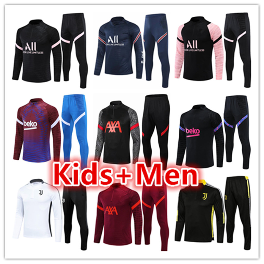 

mens + kids football tracksuits training suit jerseys sets 2021 2022 psg messi Fc Barcelona; Juventus; Liverpool; designer soccer tracksuit jacket jogging jersey kit, 18