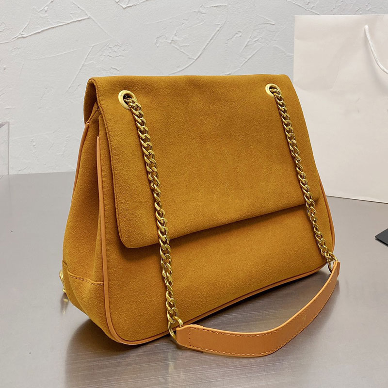 

Handbag Messenger Bag Envelope Style Shoulder Bags Suede Large Capacity Package Fashion Letter Hardware Tassel Golden Chain Flap High Quality, Beige 28cm