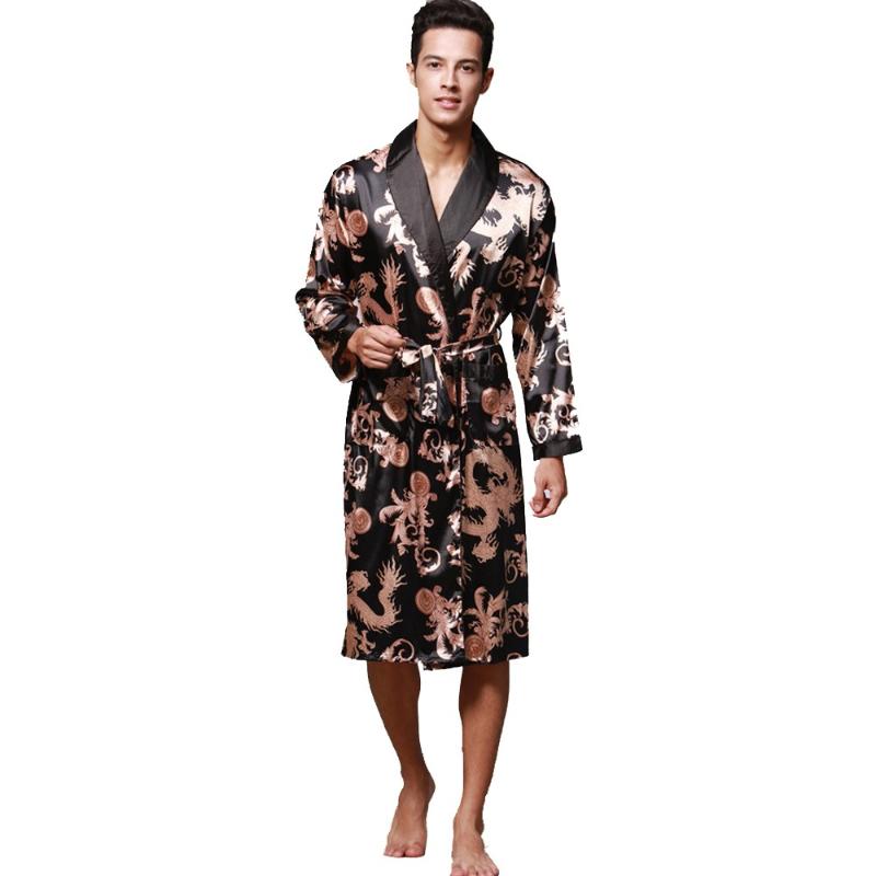 

Men's Sleepwear Men Satin Robe Pajamas Bathrobe Home Clothes Long Sleeve Badjas Mens Robes Nightwear Pocket D90808, Gy