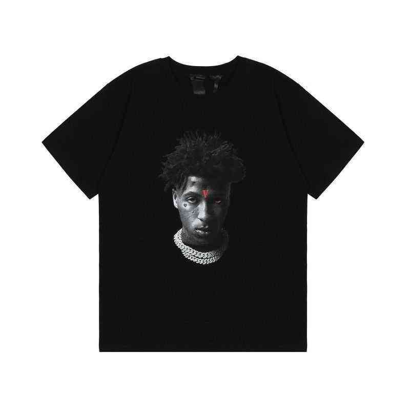 

Vlones x youngboy joint portrait Reaper' child big V short sleeve loose hip hop T-shirt INQ9, White 66 6107