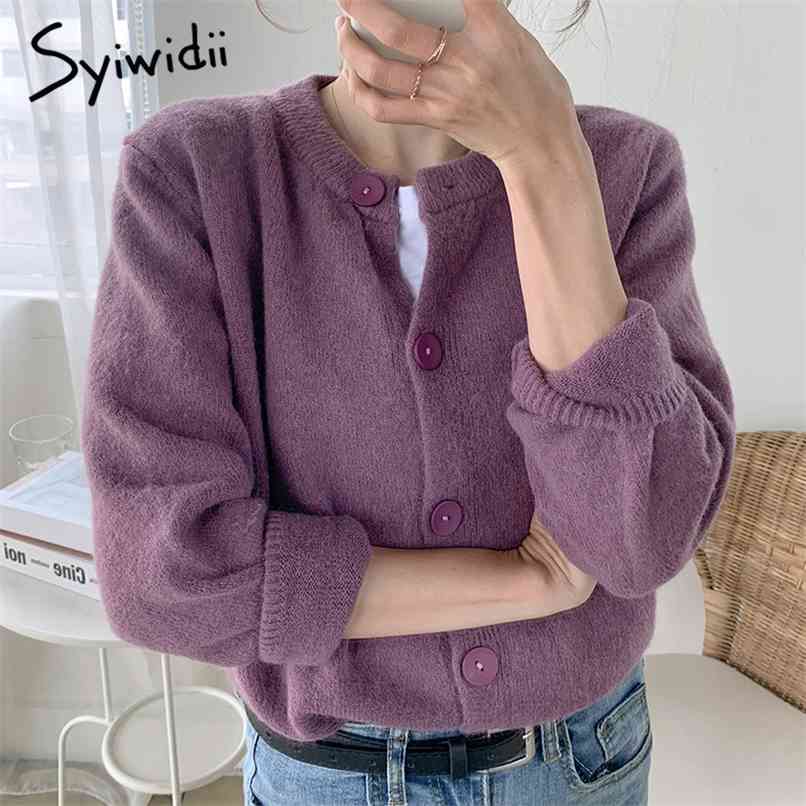 

Cardigan Women Sweaters Winter Clothes Fall Japanese Fashion Korean Tops Purple Casual O-Neck Khaki Blue Beige 210607