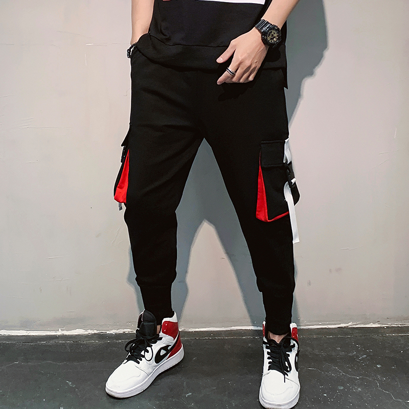 

2021 New Men Ribbons Color Block Black Pocket Cargo Pants Harem Joggers Harajuku Sweatpant Hip Hop Male Trousers Streetwear Zo5p F5ce, Yellow