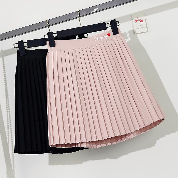 

Skirts Pleated Skirt Preppy Style Letter Embroidery Above Knee Mini Lenght Empire Waist Spring Summer 2021, Pink