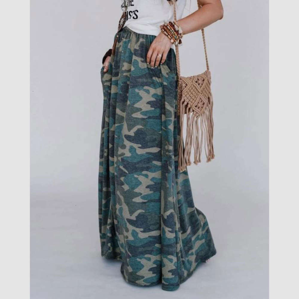 

2021 women's long camouflage skirt baggy skirt camouflage dress, Black