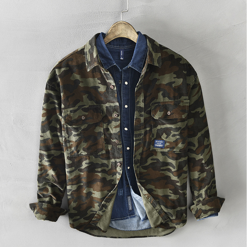 

2021 New Fashion Streetwear Men Shirts Newly Designer High Quality Military Camouflage Overalls Casual Cotton Shirt Hip Hop Camisas Homme Ya, Green camouflage