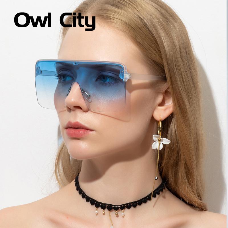 

Sunglasses Oversized Rimless Square Women Men Sun Glasses Gradient Flat Top Big Female One Piece Travel Gafa