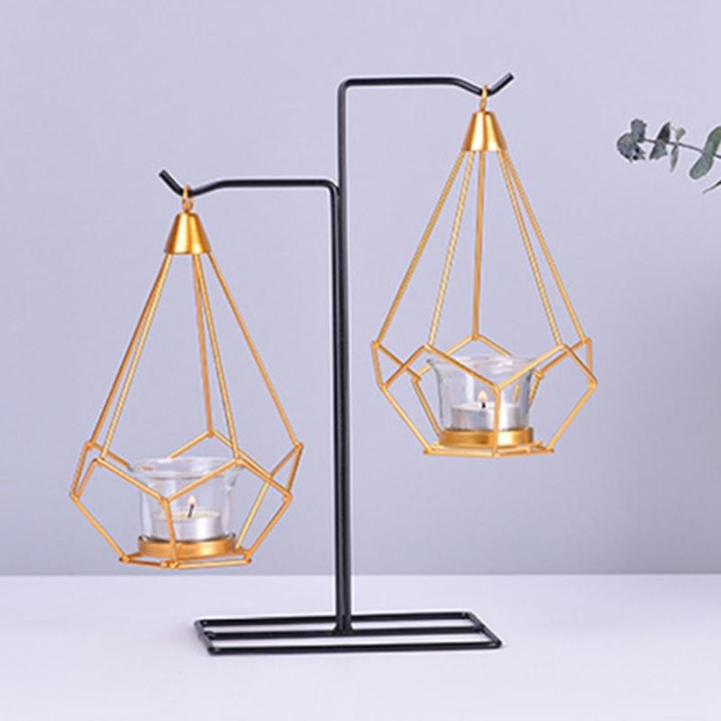 

Candle Holders Wedding Centerpieces Candlestick Geometric Gold Glass Iron Holder For Cup Candles Home Decoration Candelabra