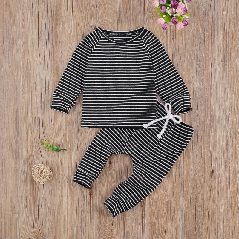 

Clothing Sets Casual 0-24M Infant Baby Girl Boy Fall Clothes Striped Print Long Sleeve Sweatshirt+Drawstring Harem Pants 2pcs, White
