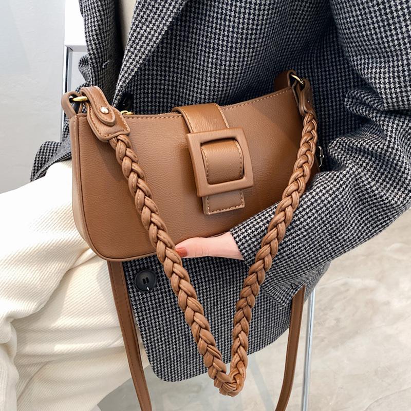 

Vintage Baguette Bag Luxury Leather Handbags And Purses Small Crossbody Bags For Women 2021 Female Shoulder Bag Bolso Mujer, Black