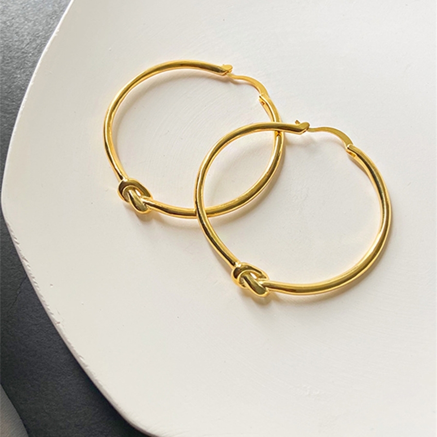 

High quality Celin same Earrings women's 24K Gold Plated face knot ring earrings metal French Earringsk0, Silver