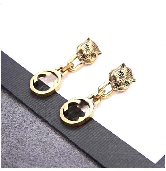 

Luxury jewelry Women Earrings leopard head Studs with stamp Brass gold plated Diamond earring elegant new fashion