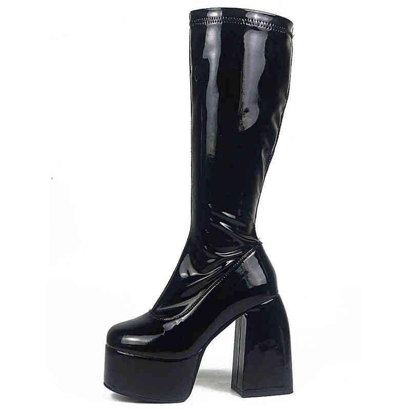 

Sexy Party Big Size 43 Chunky High Heels Platform Goth Black Women Boots Brand Design Fashion Luxury Shoes Boots Women Y1209, Black long 1