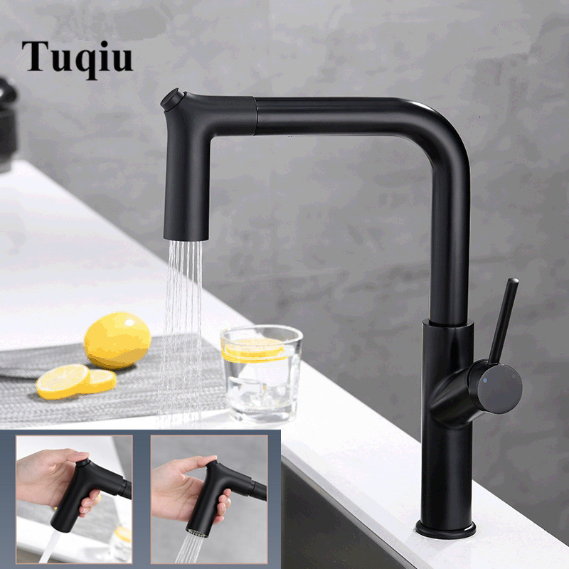 

2021 New Pull Out Faucets Black Swivel Single Hole Rotating Water Mixer Kitchen Tap Fbs0