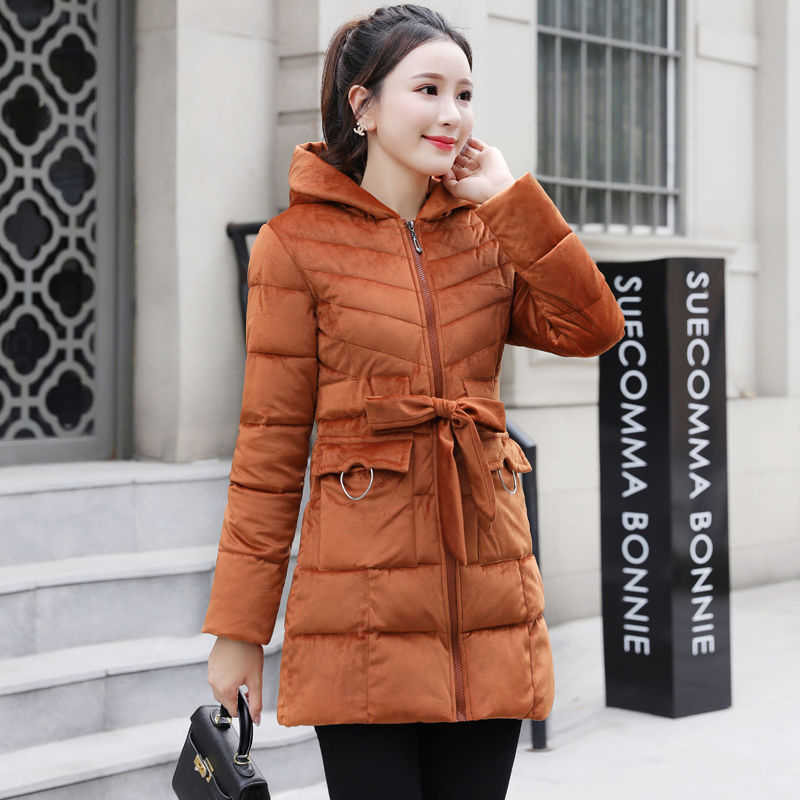 

Arrival Korea Fashion Women Winter Jackets Pleuche Cotton Padded All-matched Casual Warm Thick Parka Slim Hooded Coats D440 210608, Black
