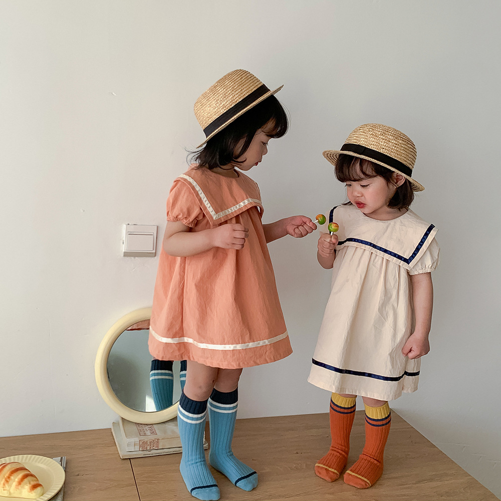 

DUDU Newest Quality INS Kids girls dress Children turn-down princess dresses summer Boutique Clothing