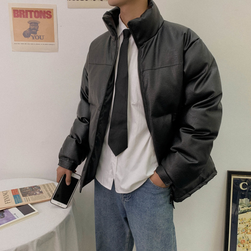 

2021 New Winter Jacket Men's Warm Fashion Casual Black Short Coat Streetwear Loose Korean Leather Parka Men Clothes N8ce