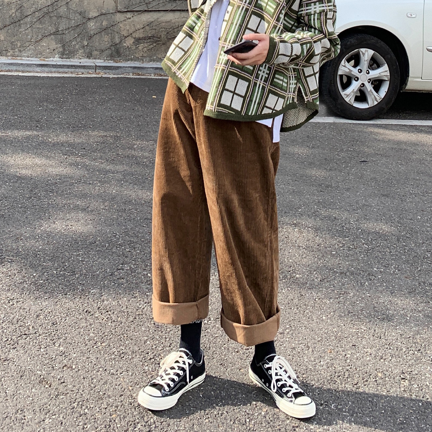 

2021 New Autumn Men's Corduroy Fabric Wide Leg Leisure Casual Pants Loose Trousers Hip Hop Style Brown/green Sweatpants M-2xl A1hi