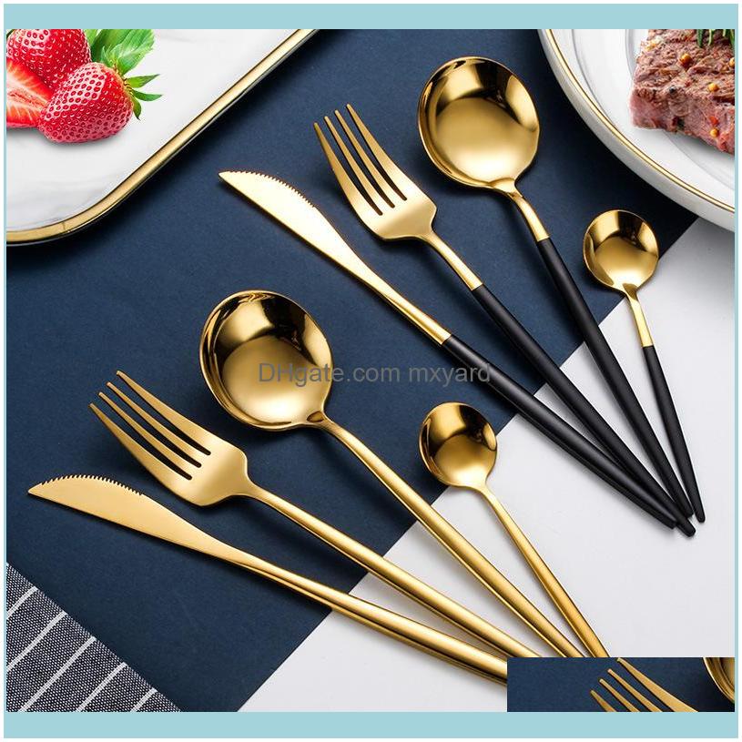 

Sets Kitchen, Dining Bar Home & Garden24Pcs/Set Black Gold Dinnerware Stainless Steel Cutlery Set Knife Fork Spoon Flatware Tableware Sierwa