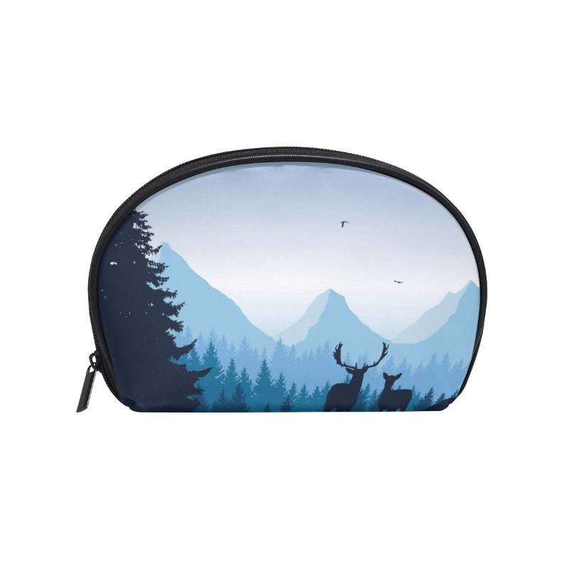 

FengJu Multifuncition Shell Cosmetic bag Purse Half Moon Hanging Travel Toiletry Pouch for Girls Woman Horizontal Elks, As pic