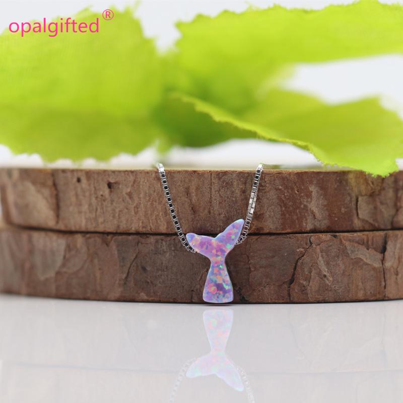 Pendant Necklaces (1pc/Lot) Synthetic Opal Mermaid Tail Necklace 7.3*10.2mm Op38 Purple With 925 Silver Chain-image-702772652