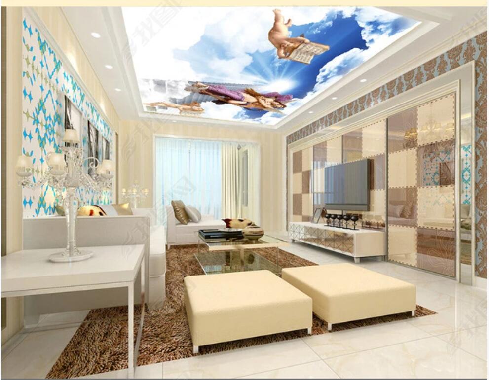 

3d ceiling murals wallpaper custom photo Romantic Angel White Cloud Oil Painting home decor 3d wall mural wallpaper in the living room, Non-woven wallpaper