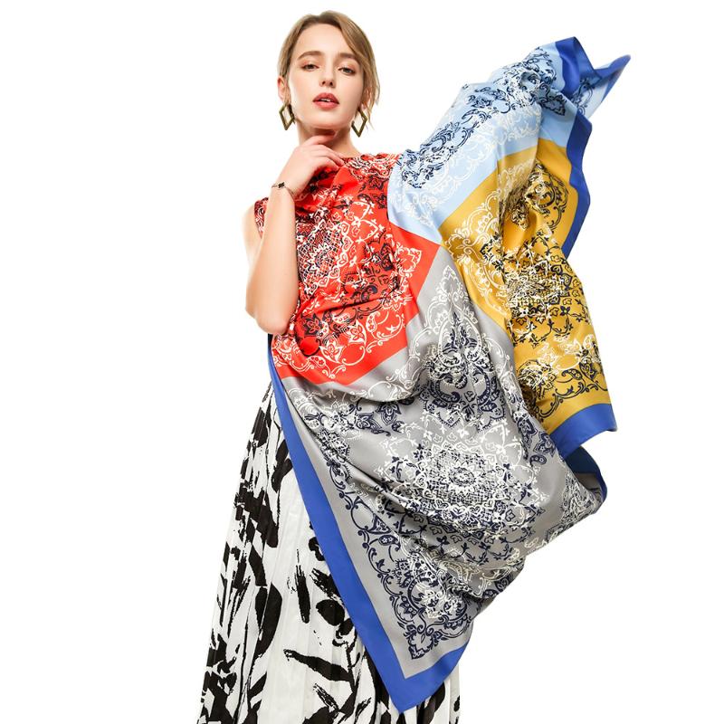 

Scarves 135*135cm Four-color Patchwork Print Large Square Scarf Women Elegant Twill Printed Shawl 6 Colors