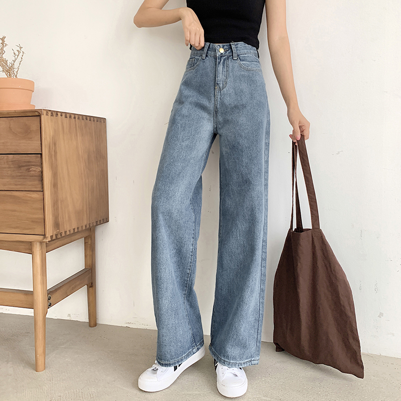 

2021 New Woman Jeans High Waist Clothes Wide Leg Denim Clothing Streetwear Vintage Quality Fashion Harajuku Loose Straight Pants Lw1h, Blue